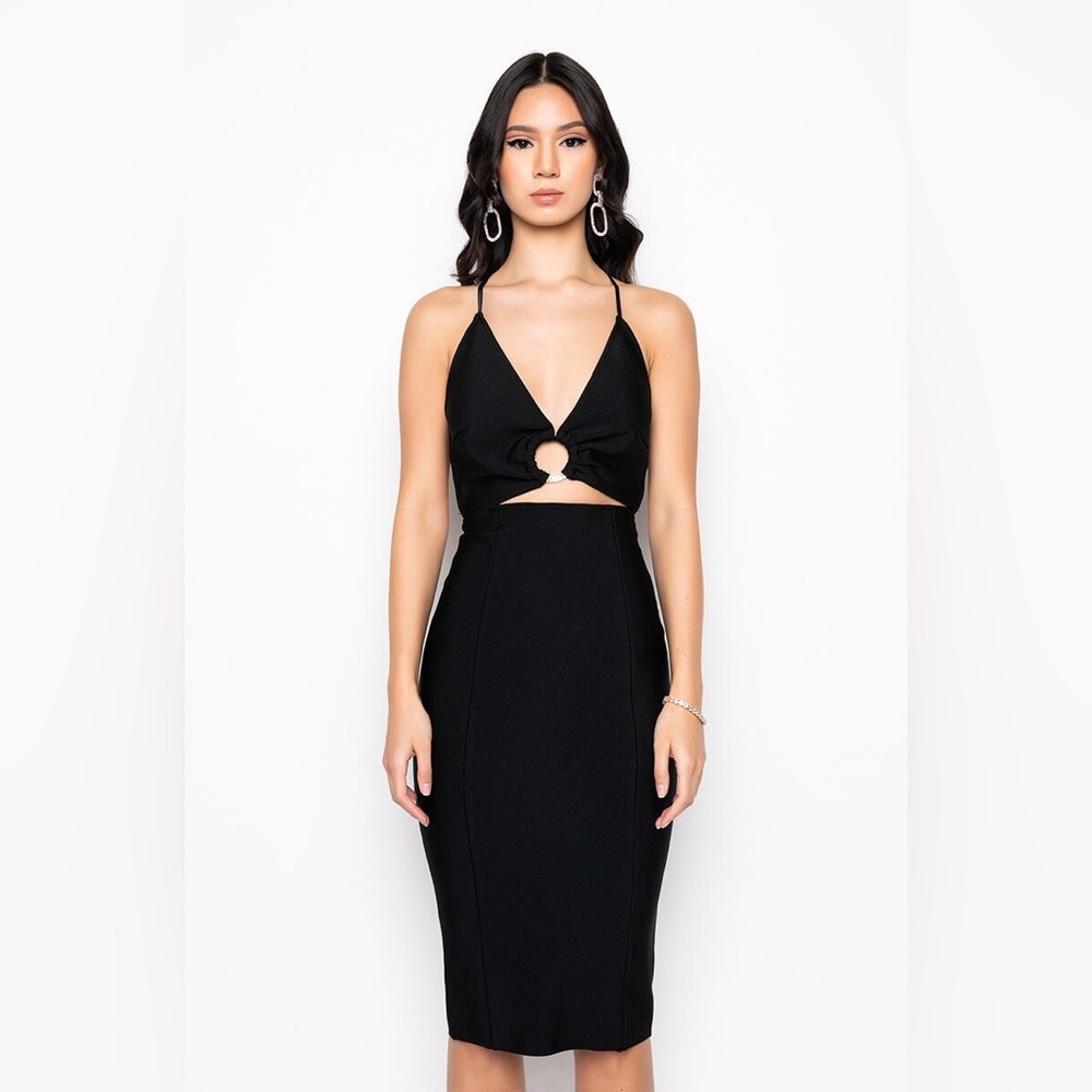 AKIRA MARTINIS AT MIDNIGHT BANDAGE MIDI DRESS